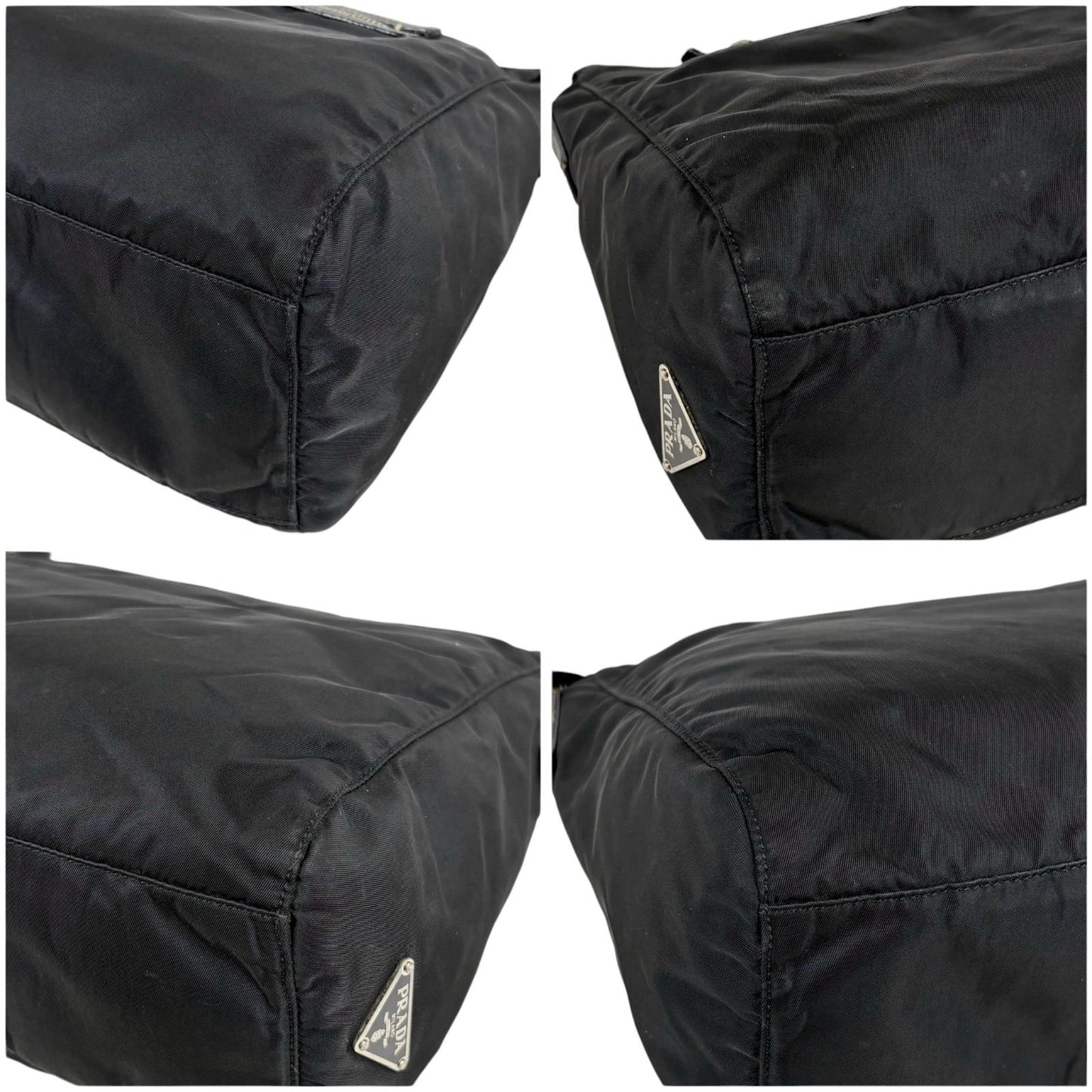 Prada Triangle Logo Shoulder Bag Hobo Black Tessuto Nylon Leather — view 6