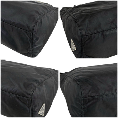 Prada Triangle Logo Shoulder Bag Hobo Black Tessuto Nylon Leather — view 6