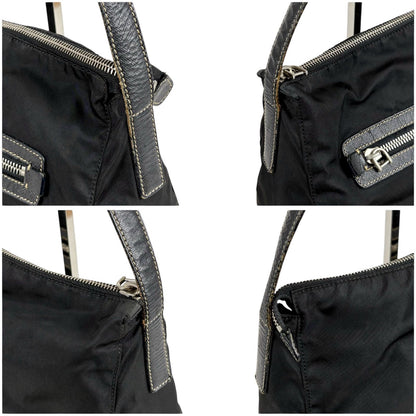 Prada Triangle Logo Shoulder Bag Hobo Black Tessuto Nylon Leather — view 5