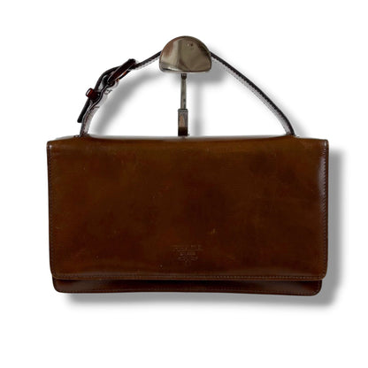 Prada Mirror Calf Leather Mini Handbag Pouch Brown Logo — view 2