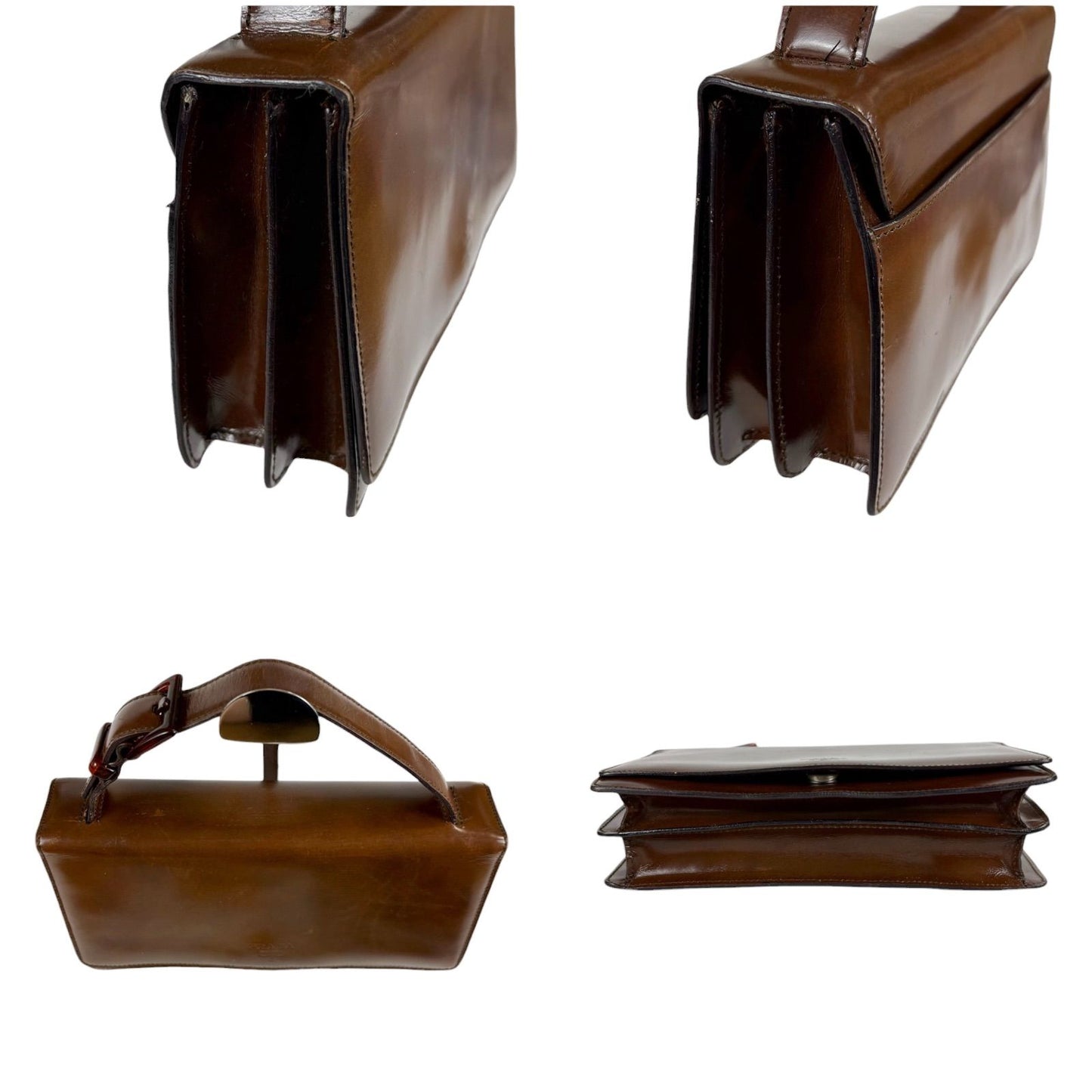 Prada Mirror Calf Leather Mini Handbag Pouch Brown Logo — view 5