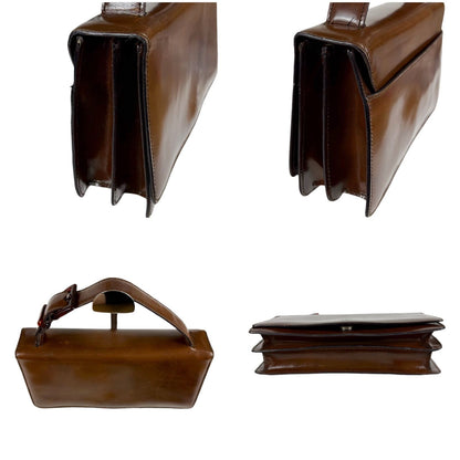 Prada Mirror Calf Leather Mini Handbag Pouch Brown Logo — view 5
