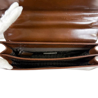 Prada Mirror Calf Leather Mini Handbag Pouch Brown Logo — view 8