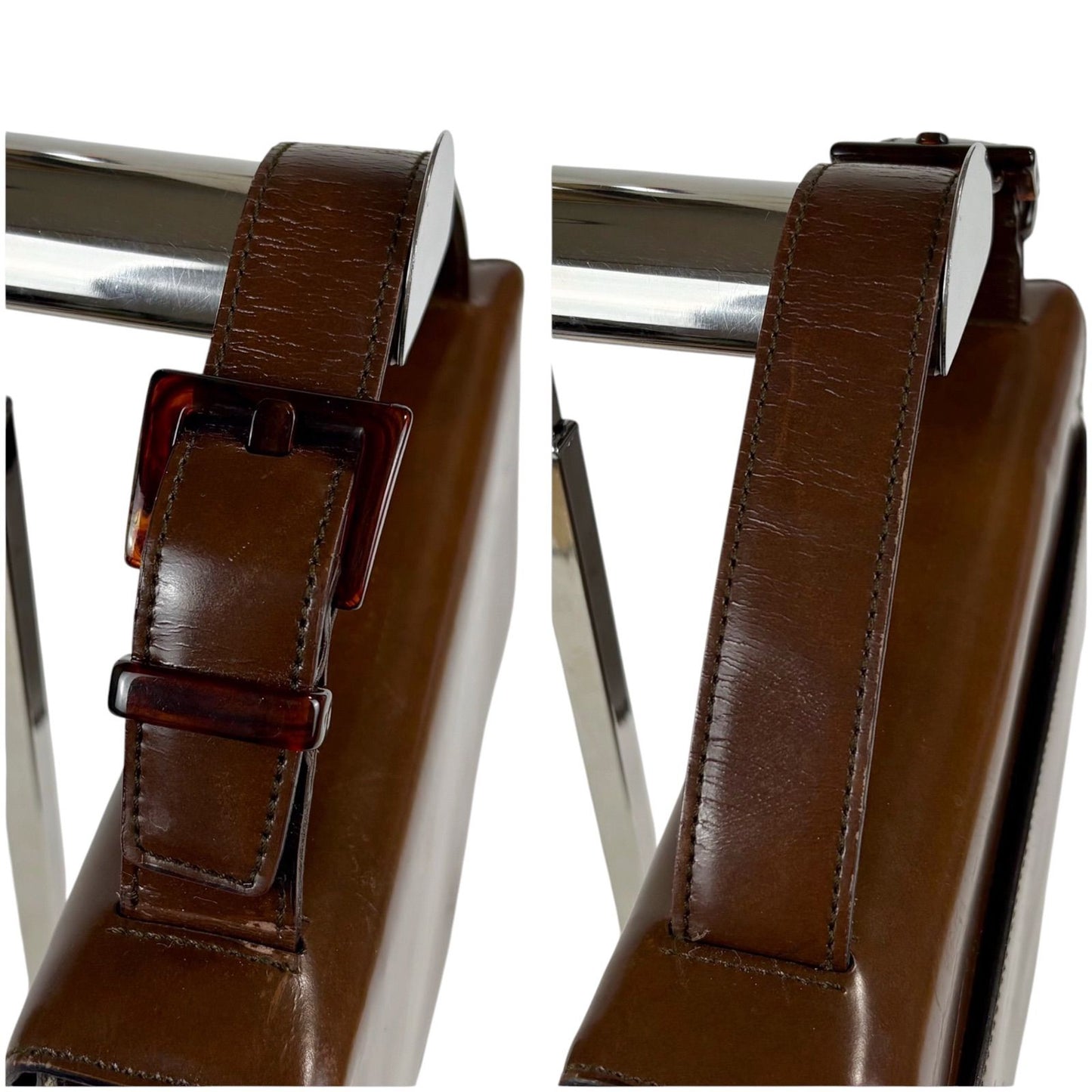 Prada Mirror Calf Leather Mini Handbag Pouch Brown Logo — view 7