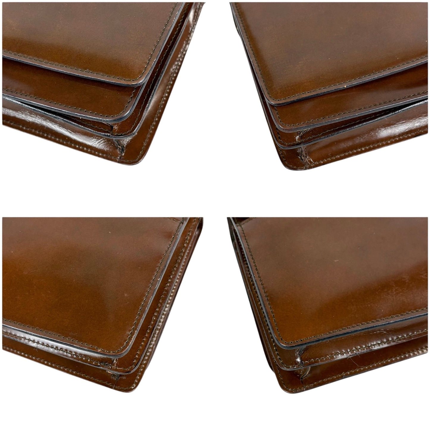 Prada Mirror Calf Leather Mini Handbag Pouch Brown Logo — view 6