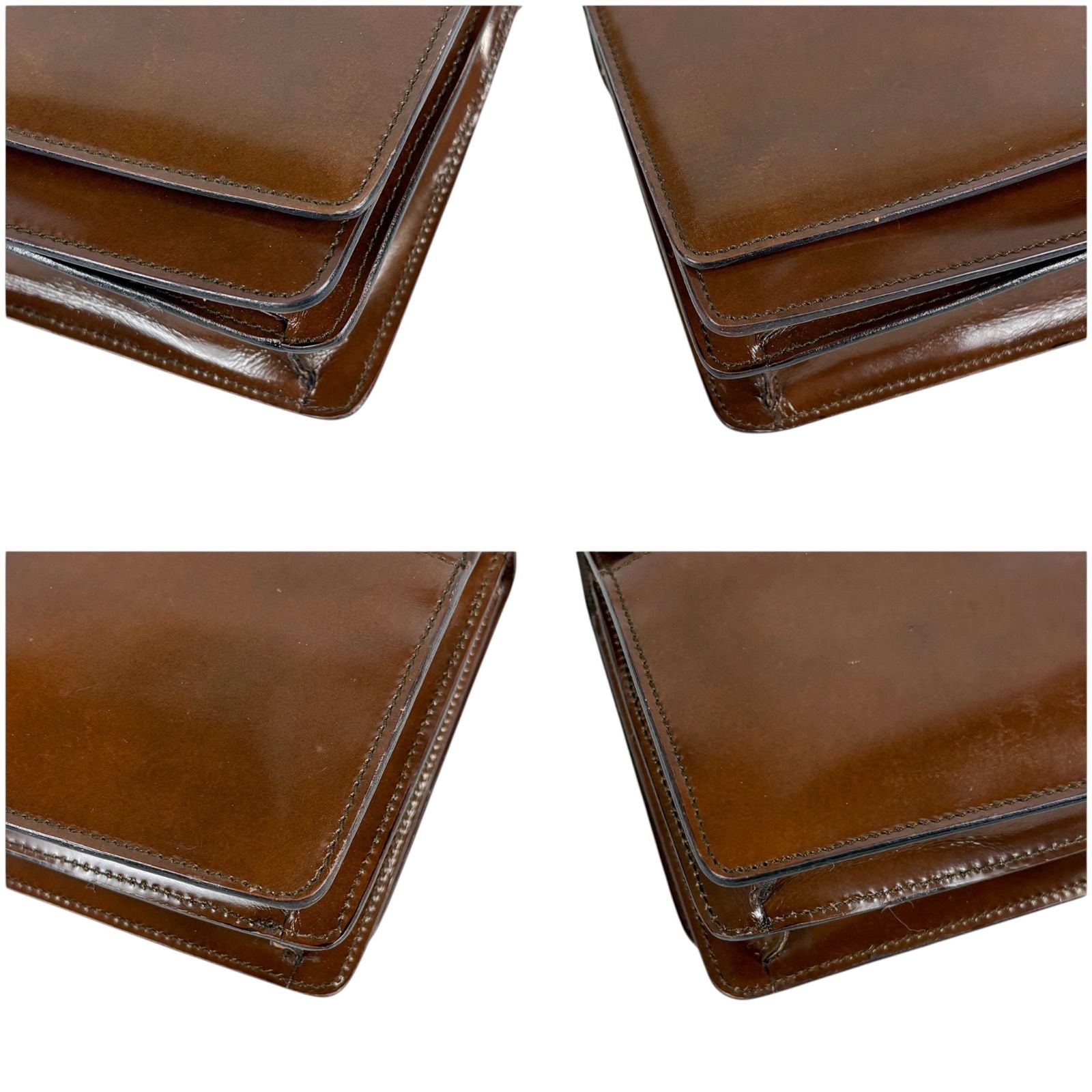 Prada Mirror Calf Leather Mini Handbag Pouch Brown Logo — view 6