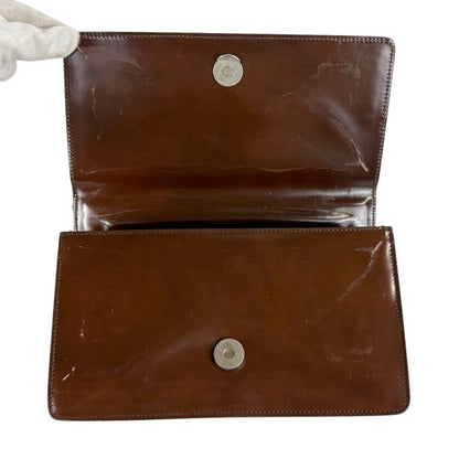 Prada Mirror Calf Leather Mini Handbag Pouch Brown Logo — view 4