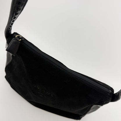 Prada Shoulder Bag Black Suede Leather Vintage — view 6