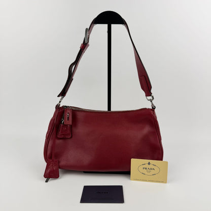 Prada Shoulder Bag Red Leather Vintage
