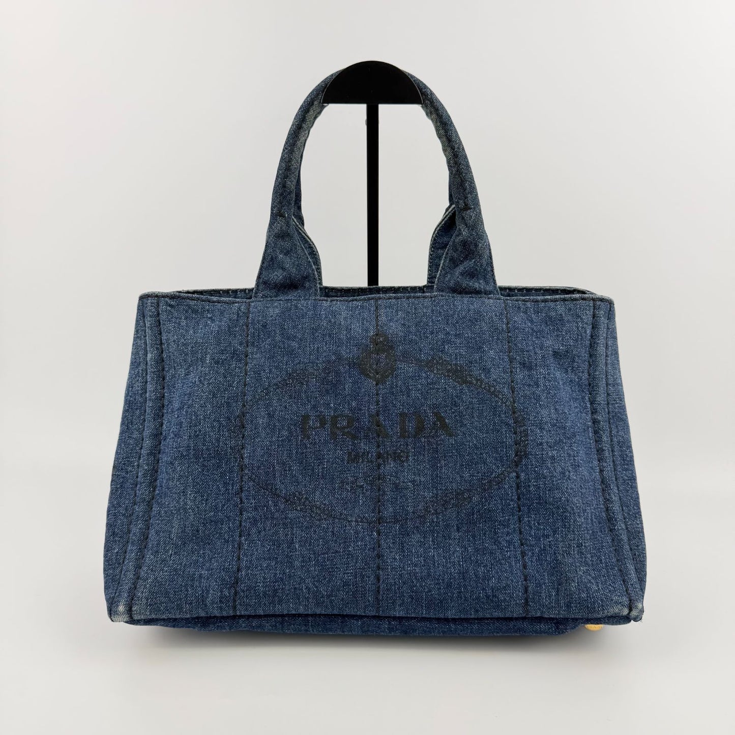 Prada Canapa M Handbag Blue Denim Vintage