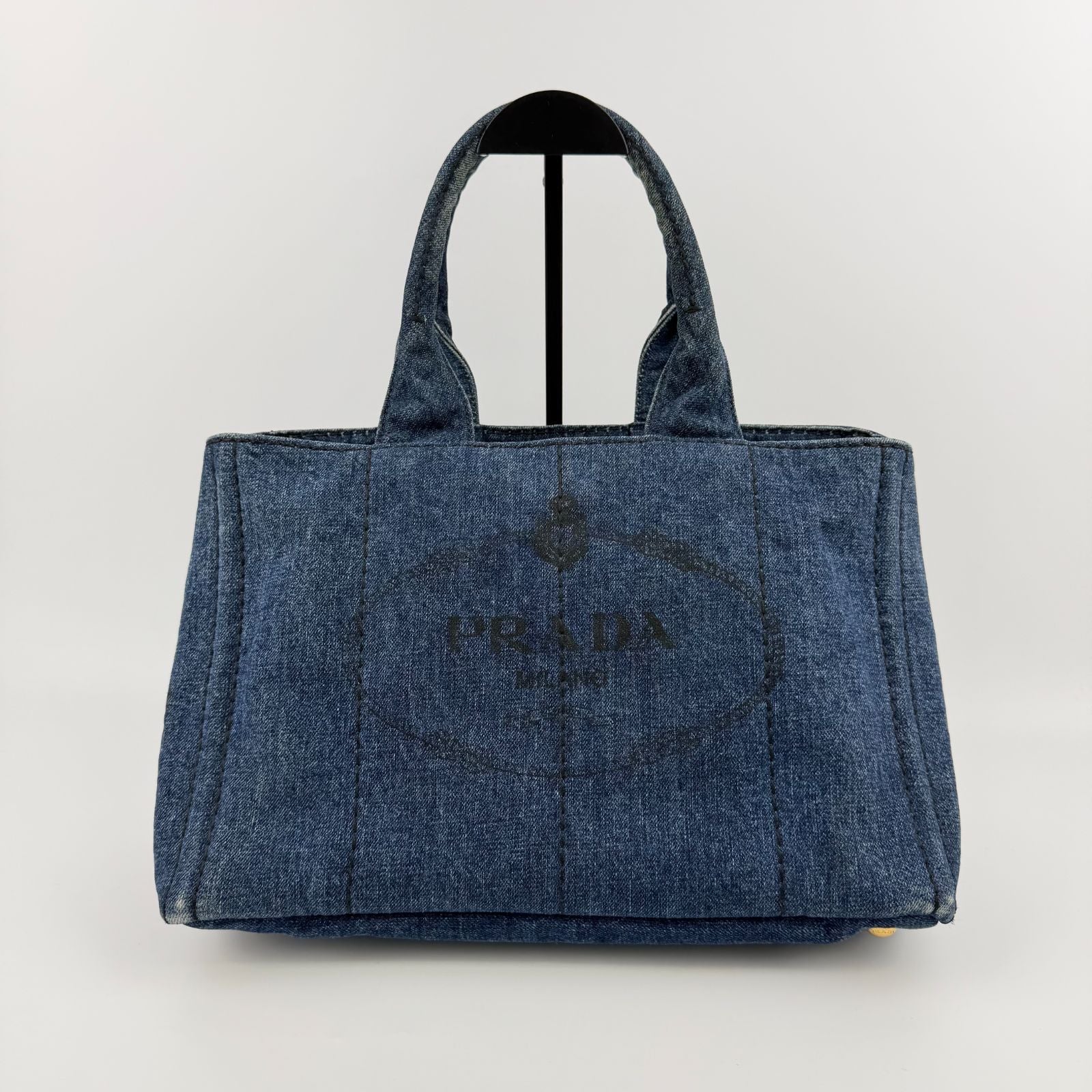 Prada Canapa M Handbag Blue Denim Vintage