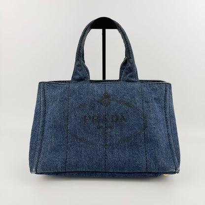 Prada Canapa M Handbag Blue Denim Vintage