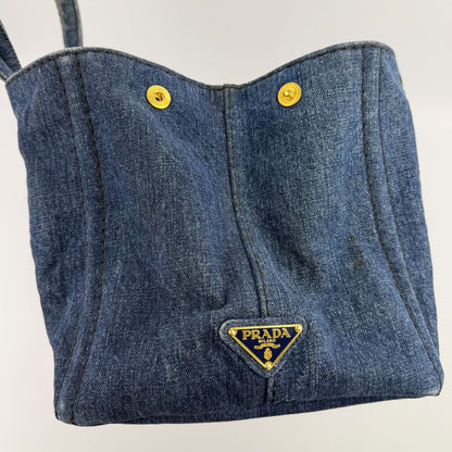 Prada Canapa M Handbag Blue Denim Vintage — view 4