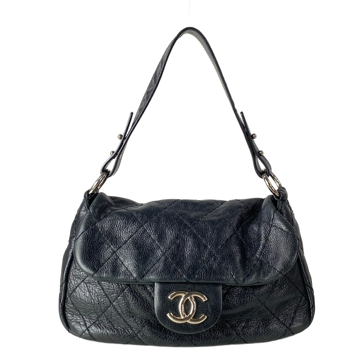 Chanel Shoulder Bag on the Road Wild Stitch Black Flap Silver