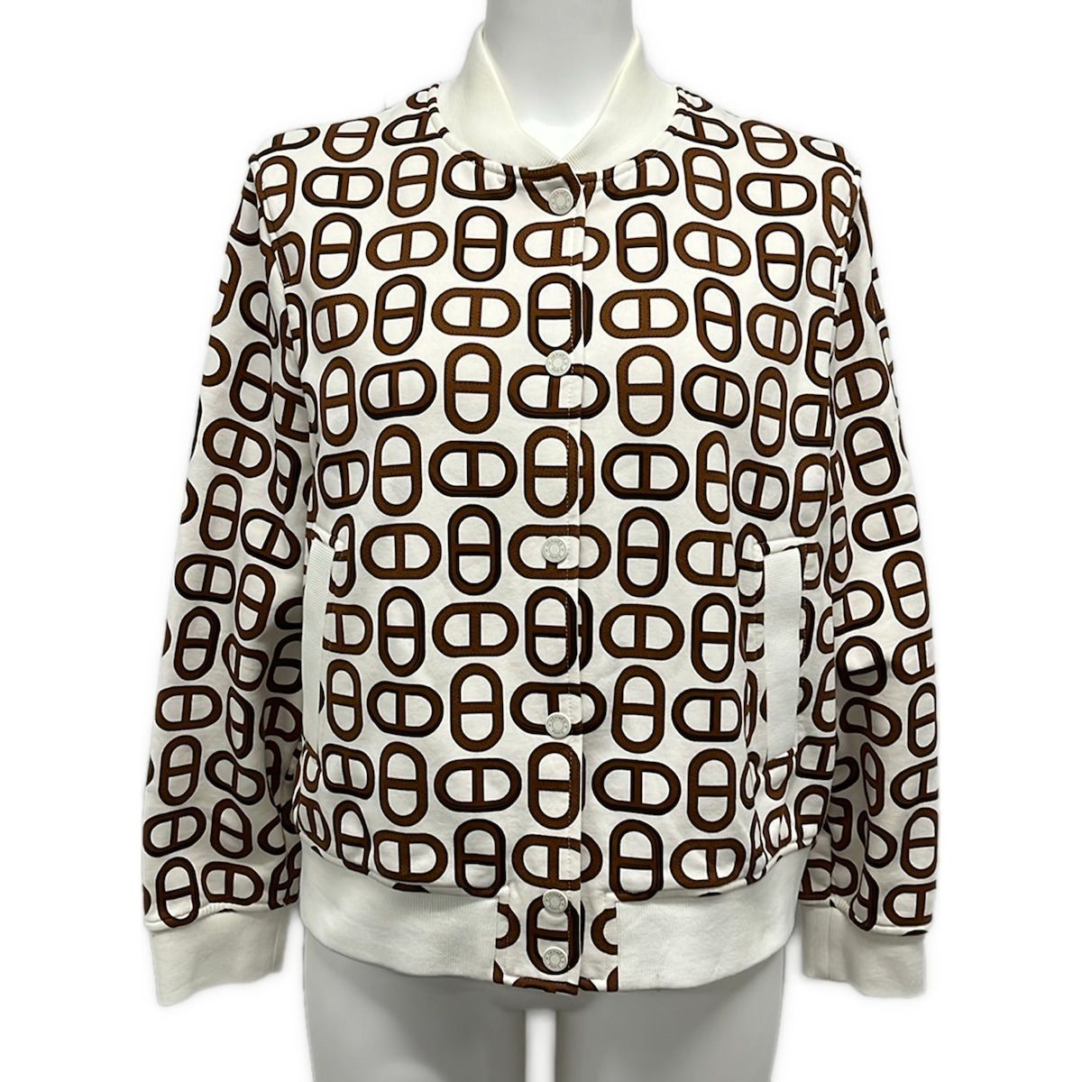 Hermes Jacket 42 L White Dark Brown Long Sleeve Chaine D'ancre Spring Autumn