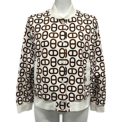 Hermes Jacket 42 L White Dark Brown Long Sleeve Chaine D'ancre Spring Autumn