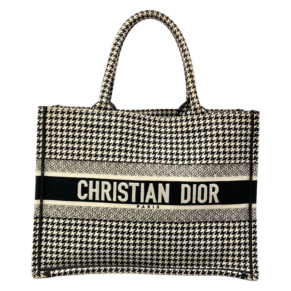 Dior Tote Book Vintage Small Black White Houndstooth
