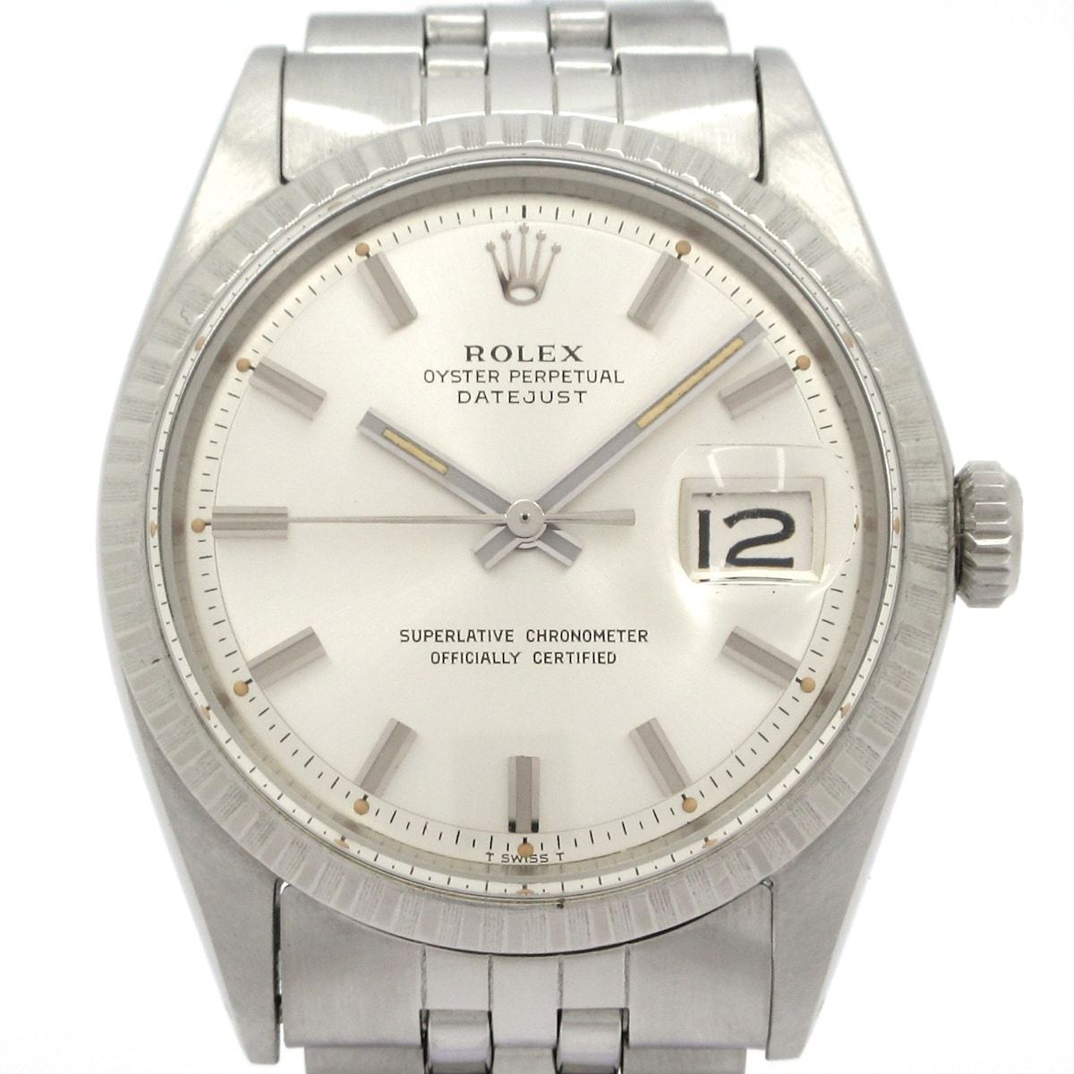 Rolex Watch Datejust SS 22 Frames Engine Turned Bezel Plastic Windshield