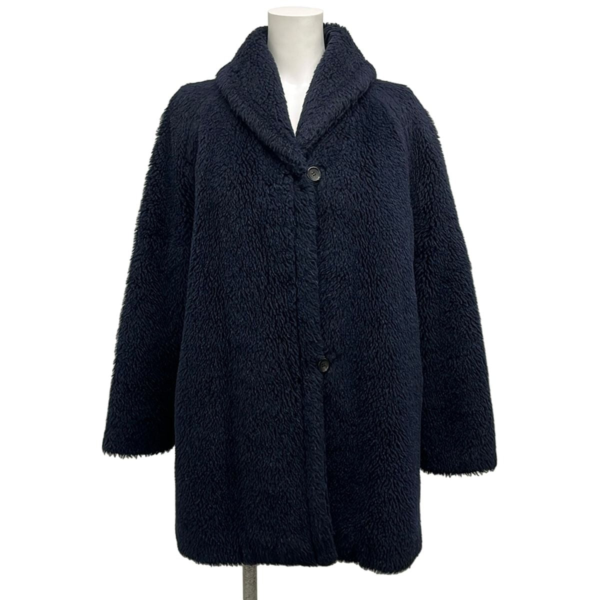 Max Mara Coat 42 M Teddy Bear Dark Navy Long Sleeve Wool Alpaca Silk