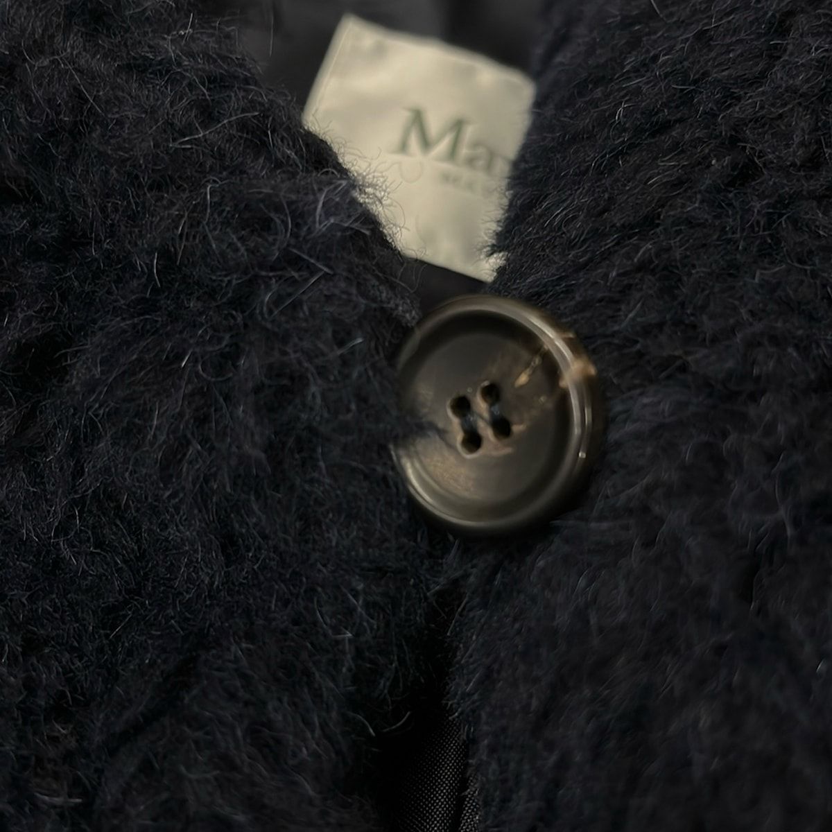 Max Mara Coat 42 M Teddy Bear Dark Navy Long Sleeve Wool Alpaca Silk — view 9