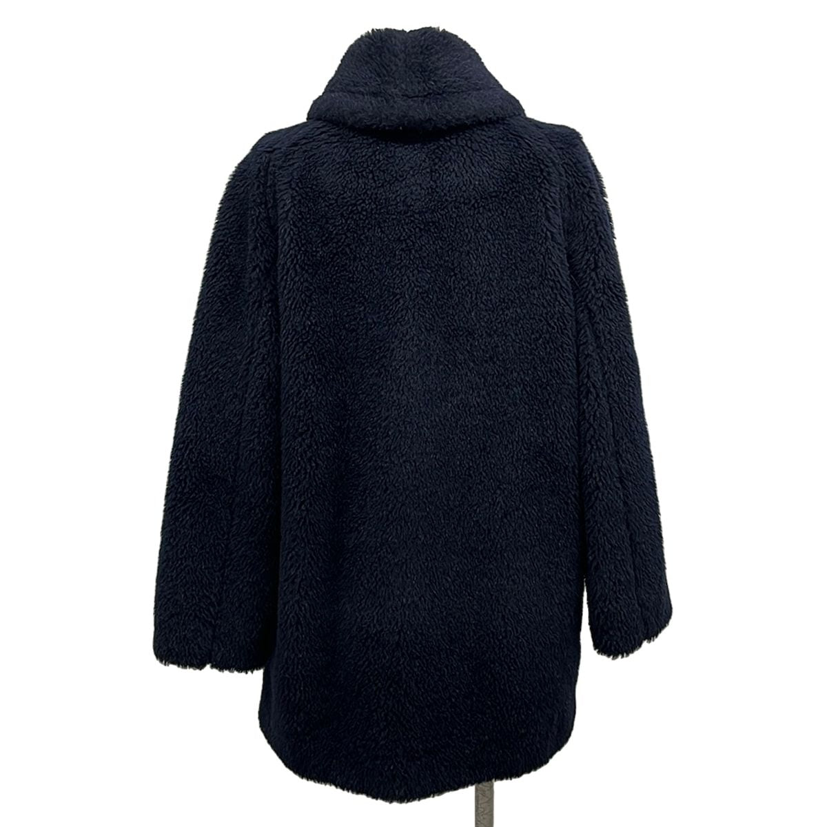 Max Mara Coat 42 M Teddy Bear Dark Navy Long Sleeve Wool Alpaca Silk — view 2