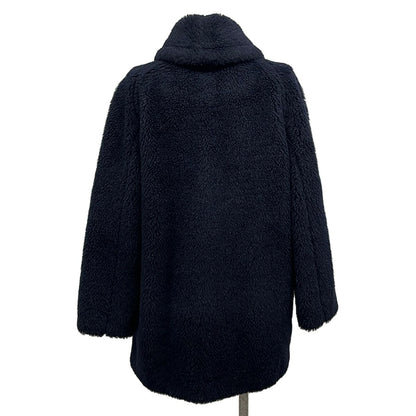 Max Mara Coat 42 M Teddy Bear Dark Navy Long Sleeve Wool Alpaca Silk — view 2