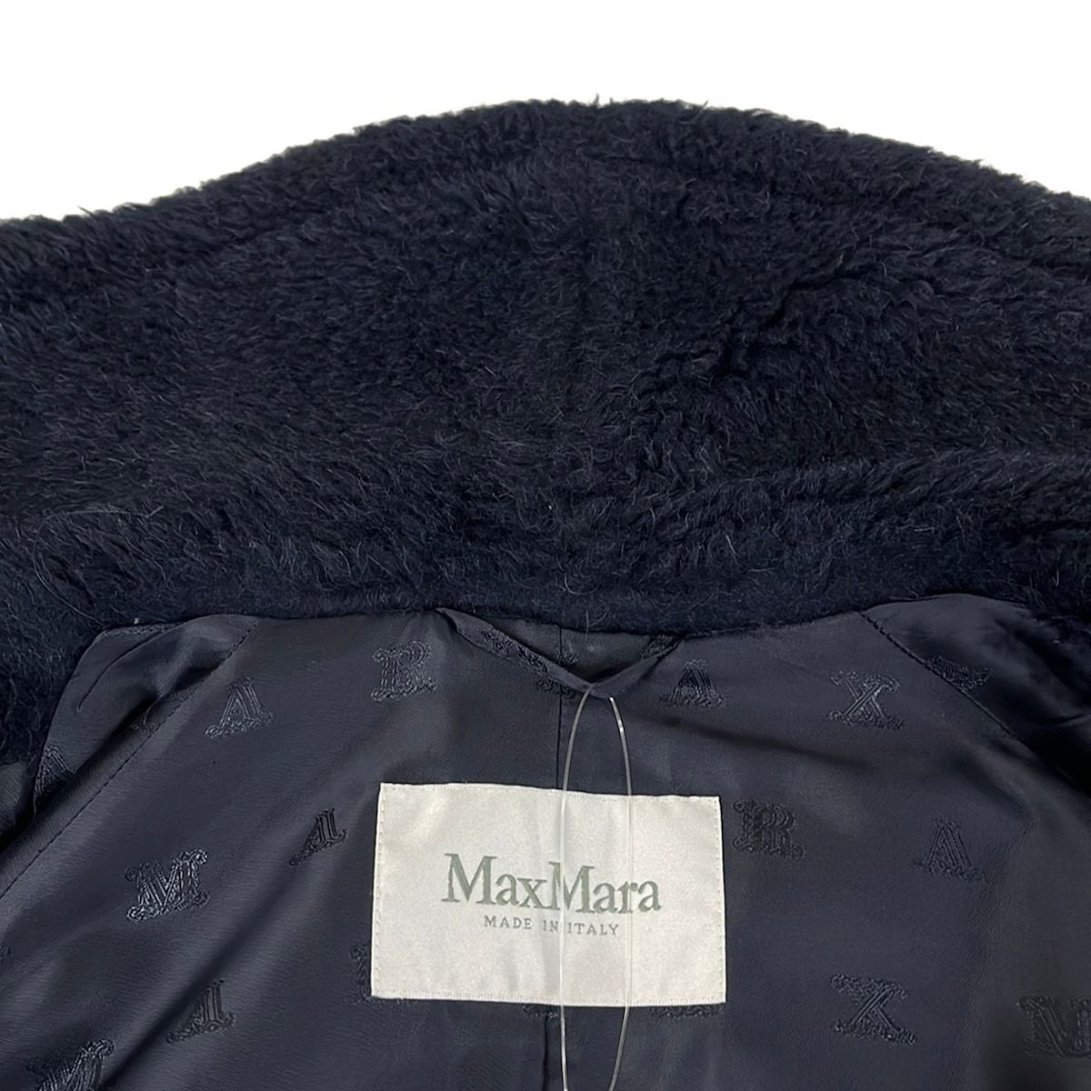 Max Mara Coat 42 M Teddy Bear Dark Navy Long Sleeve Wool Alpaca Silk — view 7