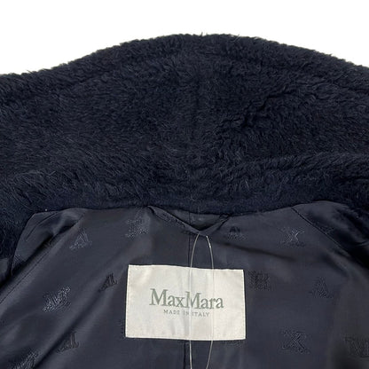 Max Mara Coat 42 M Teddy Bear Dark Navy Long Sleeve Wool Alpaca Silk — view 7
