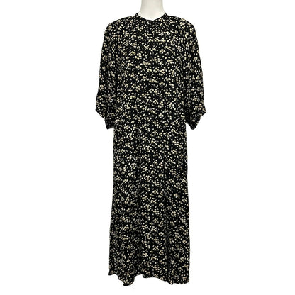 Celine Dress 42 L Black Beige Orange 3/4 Sleeve Long Floral Pattern