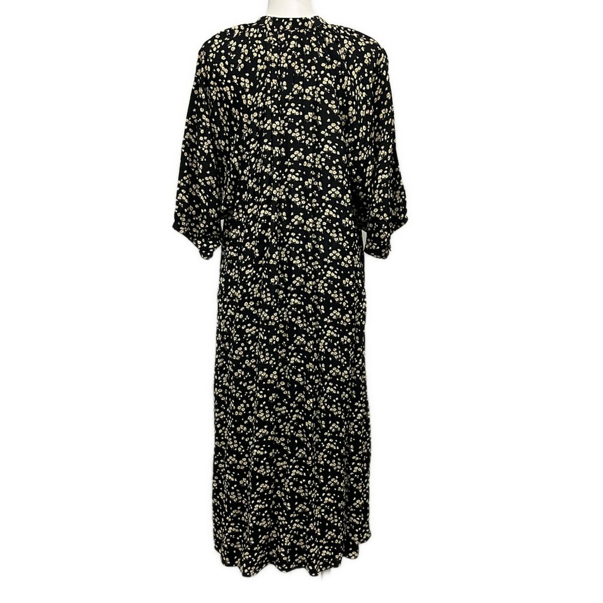 Celine Dress 42 L Black Beige Orange 3/4 Sleeve Long Floral Pattern — view 2