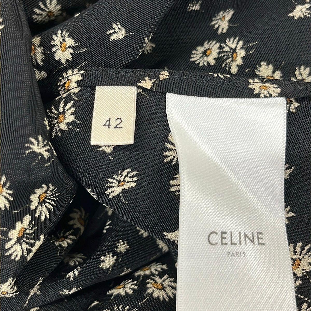 Celine Dress 42 L Black Beige Orange 3/4 Sleeve Long Floral Pattern — view 5