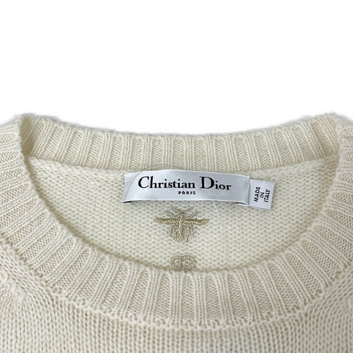 Dior Long Sleeve Sweater I 42 Ivory Gold Embroidery Star Cashmere — view 8