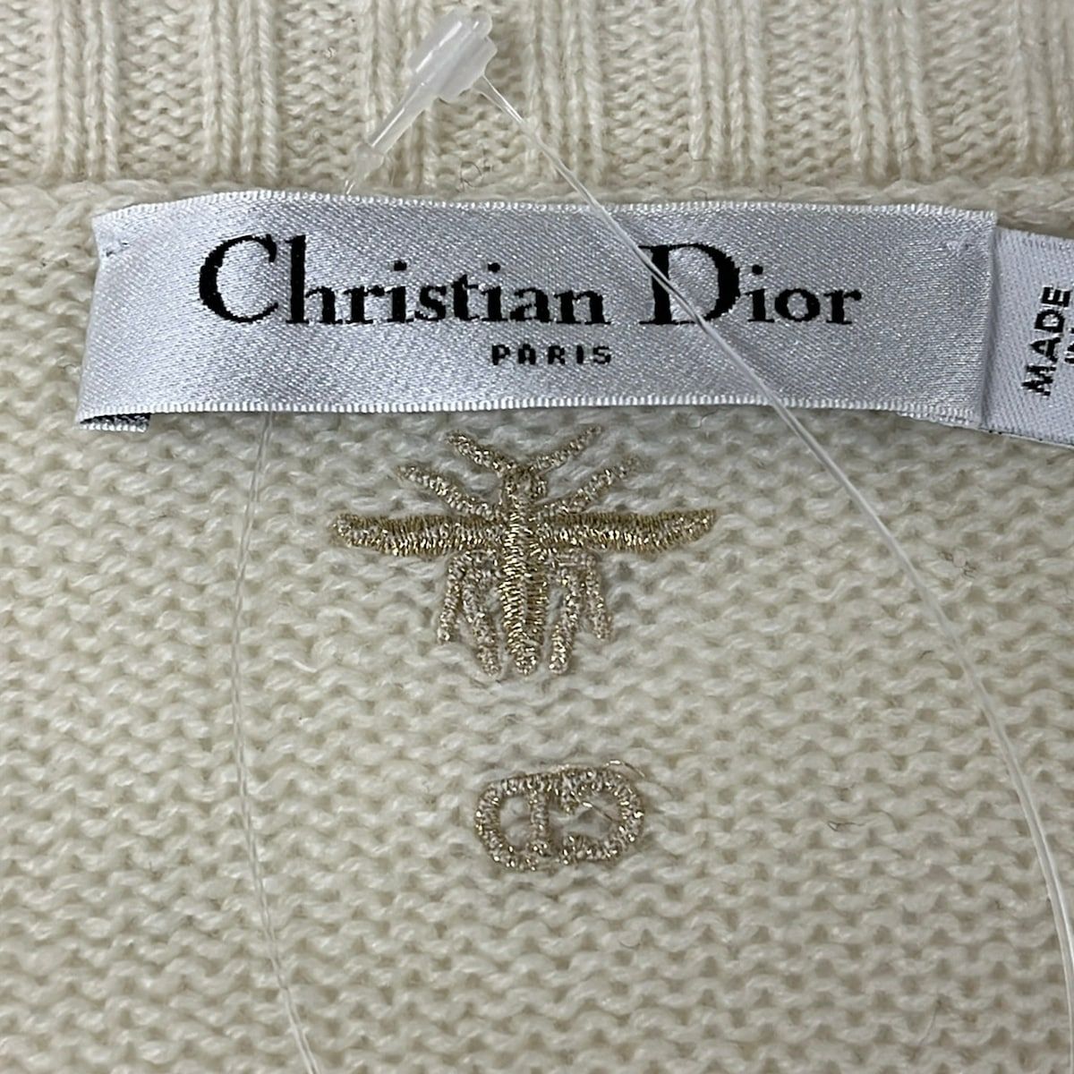 Dior Long Sleeve Sweater I 42 Ivory Gold Embroidery Star Cashmere — view 3