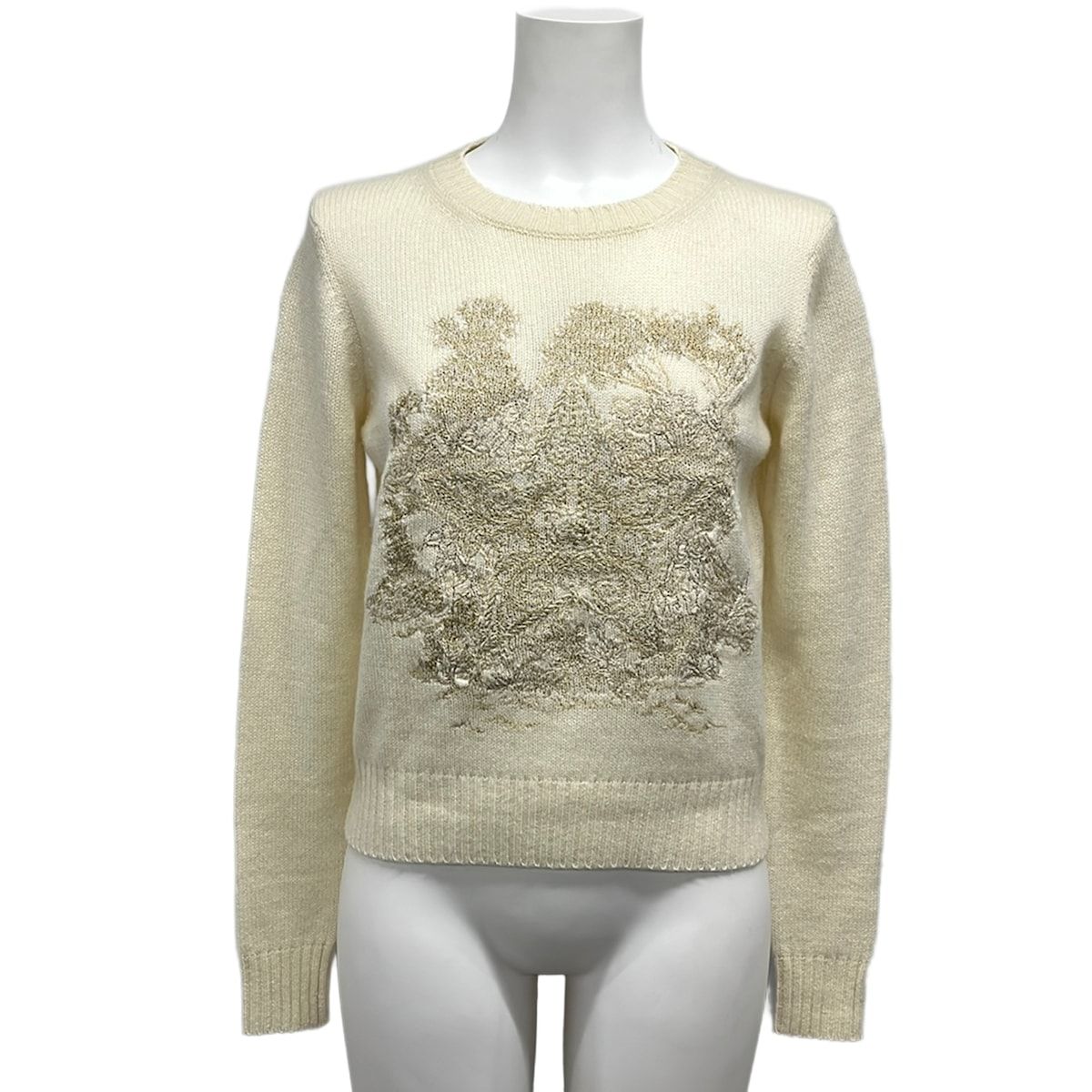 Dior Long Sleeve Sweater I 42 Ivory Gold Embroidery Star Cashmere