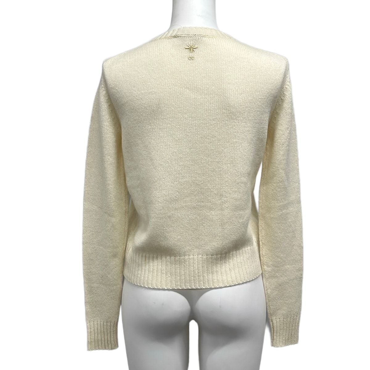 Dior Long Sleeve Sweater I 42 Ivory Gold Embroidery Star Cashmere — view 2