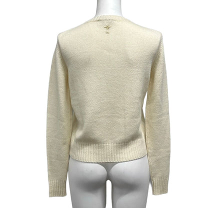 Dior Long Sleeve Sweater I 42 Ivory Gold Embroidery Star Cashmere — view 2