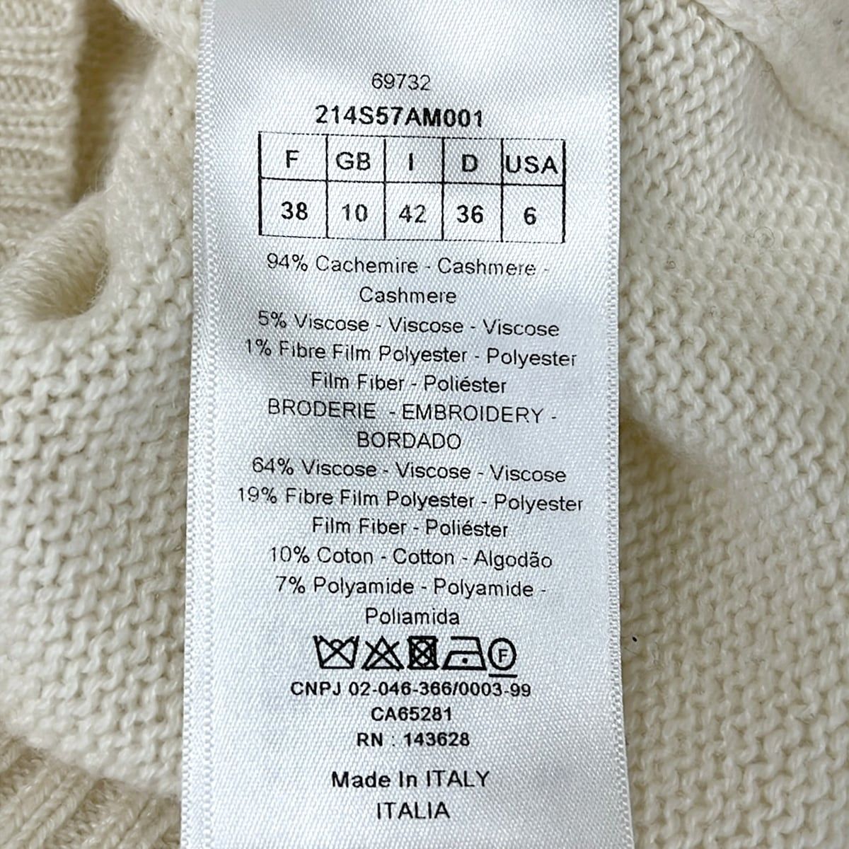 Dior Long Sleeve Sweater I 42 Ivory Gold Embroidery Star Cashmere — view 5