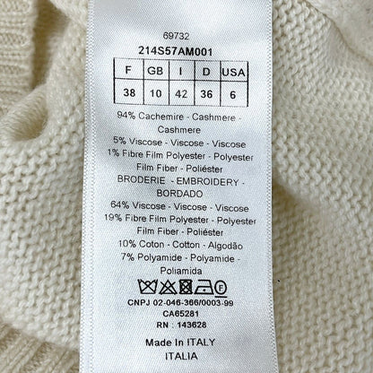Dior Long Sleeve Sweater I 42 Ivory Gold Embroidery Star Cashmere — view 5