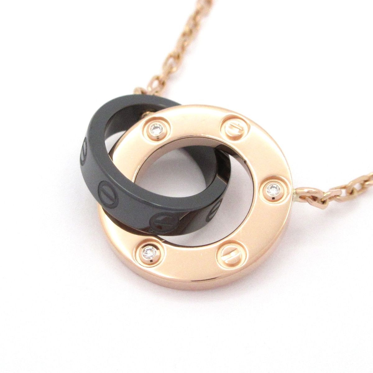 Cartier Necklace Love Circle 18k Pink Gold Diamond Black