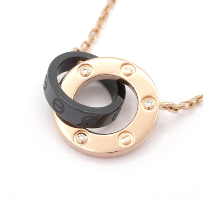 Cartier Necklace Love Circle 18k Pink Gold Diamond Black