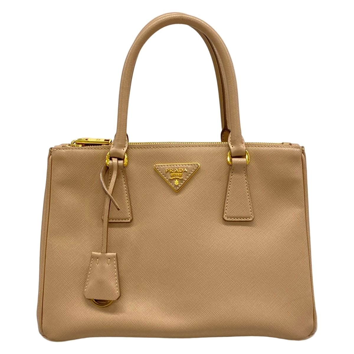 Prada Handbag Galleria Beige Gold Leather