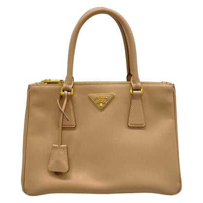 Prada Handbag Galleria Beige Gold Leather