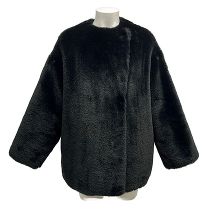 Moncler Down Jacket 0 XS Lema Black Navy Long Sleeve Faux Fur Reversible Hyke — view 3