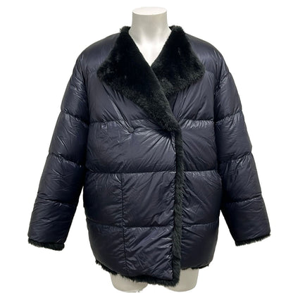 Moncler Down Jacket 0 XS Lema Black Navy Long Sleeve Faux Fur Reversible Hyke