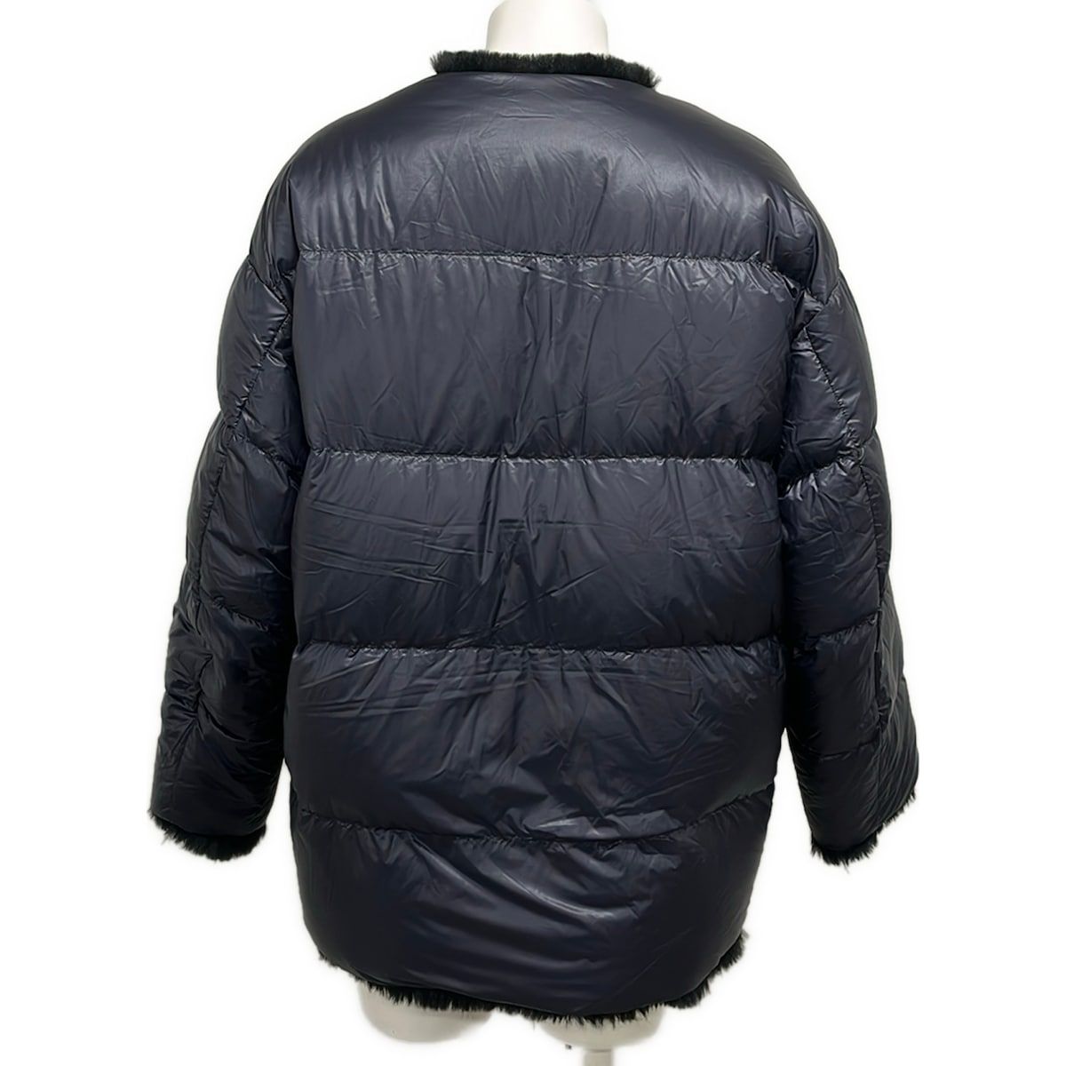 Moncler Down Jacket 0 XS Lema Black Navy Long Sleeve Faux Fur Reversible Hyke — view 2