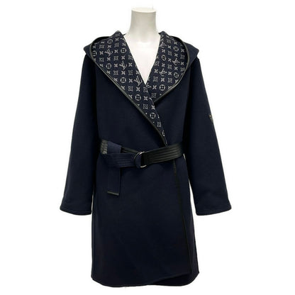 Louis Vuitton Coat 38 M Hooded Wrap Navy Light Pink Multi Long Sleeve Lining