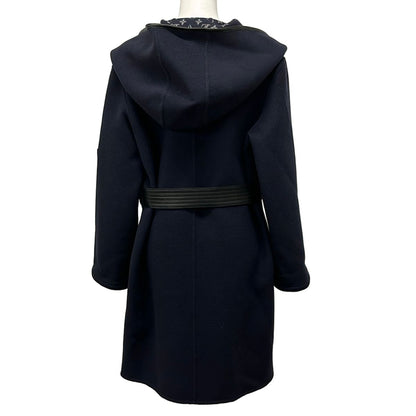 Louis Vuitton Coat 38 M Hooded Wrap Navy Light Pink Multi Long Sleeve Lining — view 2