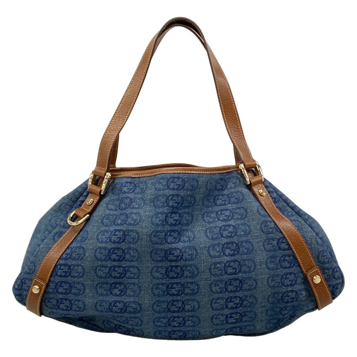 Gucci Tote Abbey Blue Dark Brown Interlocking Pattern Leather
