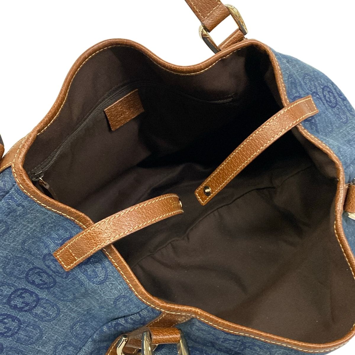 Gucci Tote Abbey Blue Dark Brown Interlocking Pattern Leather — view 7