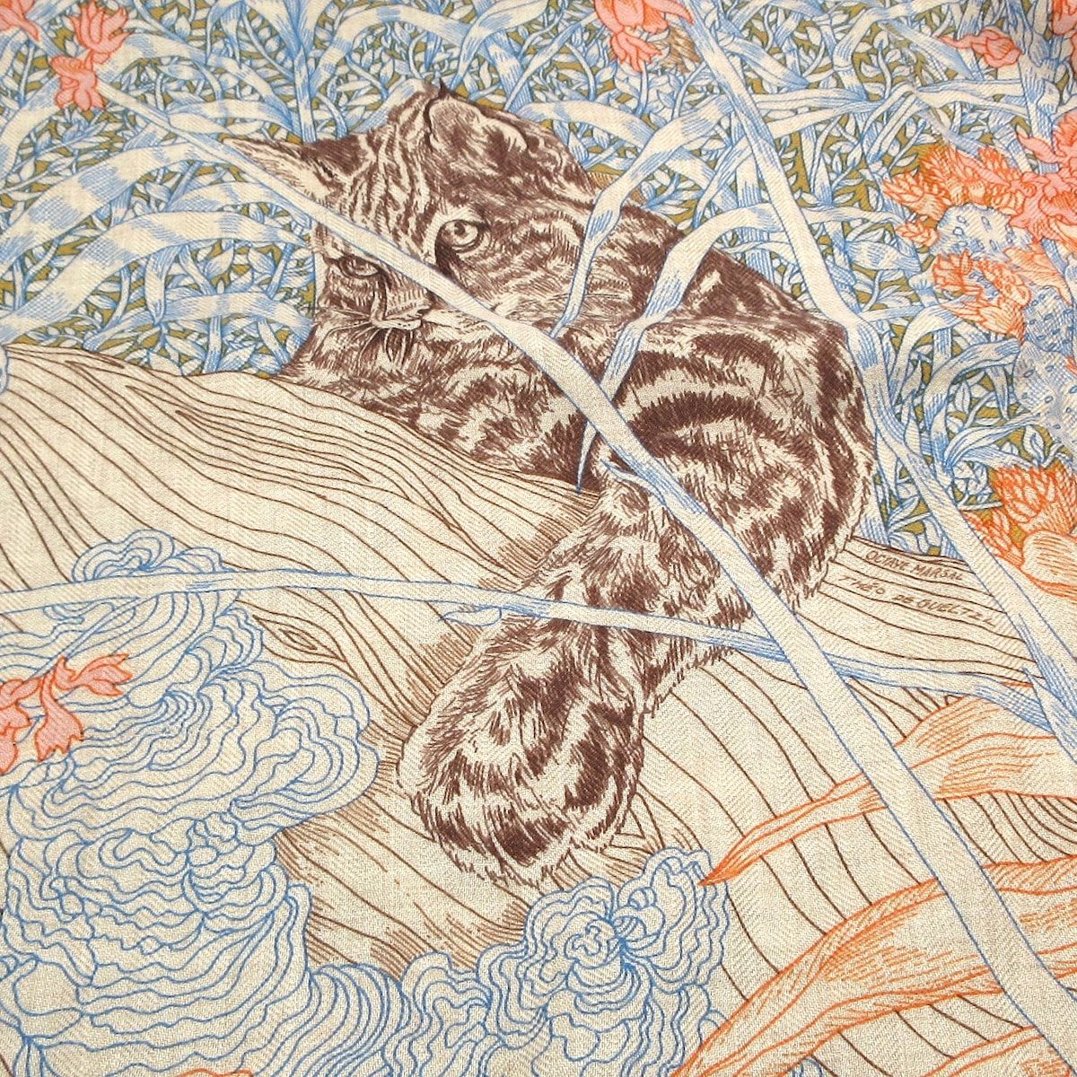 Hermes Shawl Carre 140 Navy Orange Multi Retour a la Nature Cashmere Silk Scarf — view 4